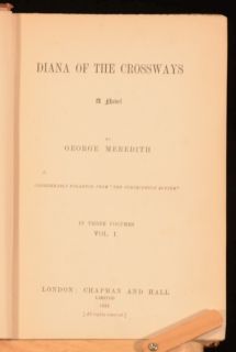  Diana of The Crossways A Novel by George Meredith First Edition