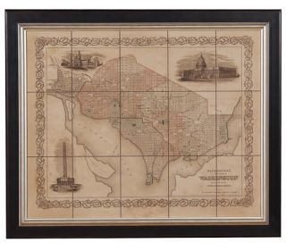 Georgetown Washington Map Paper on Linen Framed 43x35 Antiqued