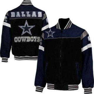 Dallas Cowboys Knockout Full Zip Suede Jacket Black Navy Blue