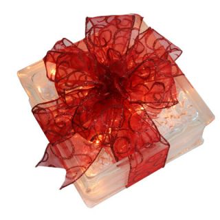  Holiday Decoration Lighted Glass Block with Sheer Red Ribbon