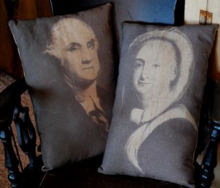Primitive Antique George Washington Martha Pillows Colonial Patriotic