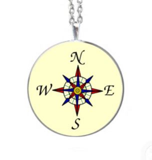 Handmade Compass Glass Tile Jewelry Necklace Pendant