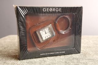 George by Fossil Mens Brwn Keychain Watch Wallet ID Combo Credit Card