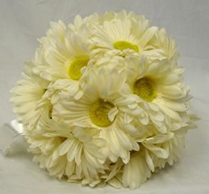 Flower Ball Ivory Cream Gerbera Daisy Pew Bow Wedding Silk Flowers
