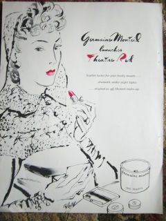 1941 Vintage Germaine Monteil Theatre Red Lipstick Cosmetic Make Up Ad