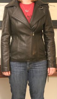 NWT Jones New York black leather motorcycle jacket. Small. 