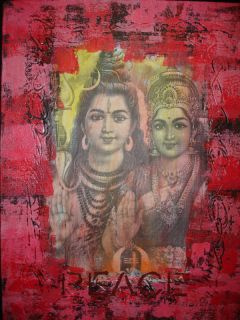 Bali Lord Shiva Goddess Pravati Painting Collage Balinese Hindu Wall