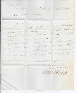 1837 Stampless Transatlantic Forwarder Cover   Ship Montreal   WC