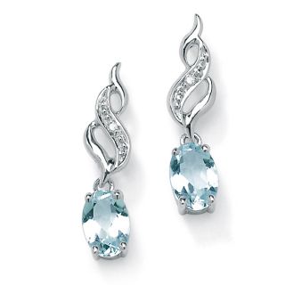 Aquamarine and Diamond Accent Pierced Earrings 10K White Gold