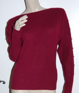 GIANNI BINI Size M Burgundy Maroon 100 Cashmere Cold Shoulder Sweater