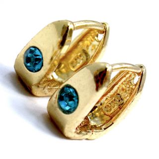 Gold 18K GF Earrings Square Hoop Small Huggie Turquoise Crystal Baby