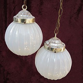 Retro Segmented Ceiling Globes White Glass with Aurora Borealis Lustre