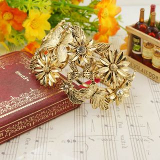 Retro Gold Plated Flower Hollow Bracelet Fashion Jewelry Bangle