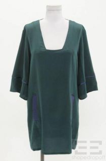 Geren Ford Deep Teal Silk Square Neck Shift Dress Size Medium