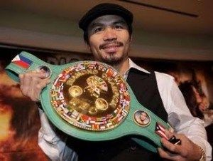  Pacquiao Signed Gold Glove and WBC Mini Belt with Luxury Frame
