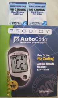 Prodigy No Coding Blood Glucose 100 Test Strips Free Meter