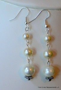Graduated Glass Pearl Necklace Bracelet and Earrings Weddings Bride