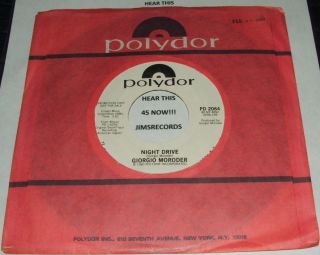 Giorgio Moroder Night Drive Euro Disco American Gigolo 1980 Promo 45