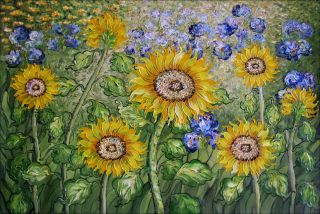 Van Gogh Sunflower and Irises field Repro V, Hand Painted Oil Painting