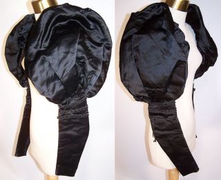   Victorian Mourning Black Silk Jet Beaded Gigot Leg of Mutton Sleeves