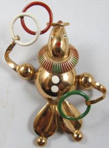 Vtg 1940s Clown Juggling Rings Rose Gold Plated Pin Brooch Sculptural
