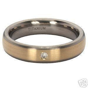  Titanium Gold Inlaid 5 Point Natural Diamond Wedding Ring 5mm