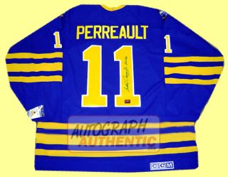 Buffalo Sabres jersey autographed by Gilbert Perreault. The jersey is
