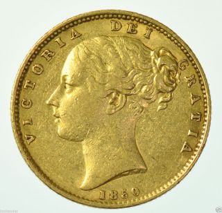 Very RARE 1850 Sovereign Roman I British Gold Coin Victoria VF