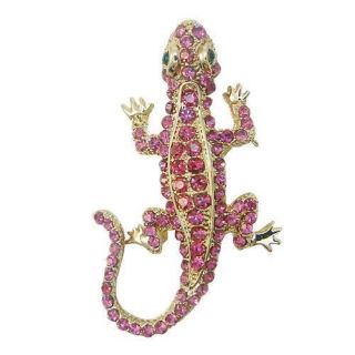 Cute Lizard Gecko Brooch Pin Fuchsia Swarovski Crystal Reptile Animal