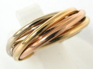 Auth Cartier 18K Tri Color Gold TRINITY RING XXS 7 BANDS w Guarantee