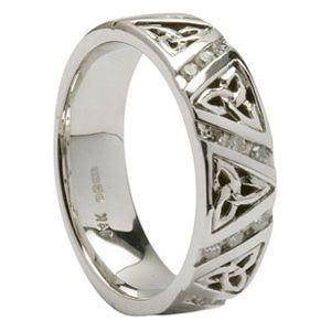 14k White Gold Irish Celtic Trinity Knot Diamond Wedding Ring Size 6 5