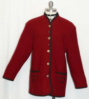 GEIGER RED BOILED WOOL Women AUSTRIA Walk THICK WARM Jacket Sweater 40
