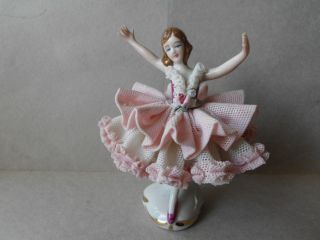 Mint Vintage Dresden Lace Porcelain Girl Figurine Germany