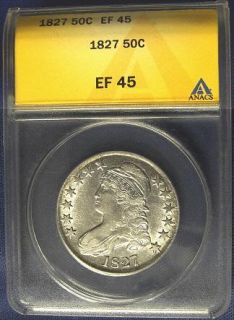 1827 Bust Half Dollar Great Mint Luster ANACS EF45