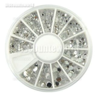 1100X Party Gems 6 Size Clear Round Glitter Nail Art Rhinestones Wheel