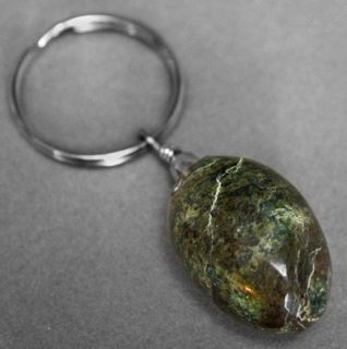Dark Green Oval Agate Gemstone Crystal Healing Good Luck Egg Keychain