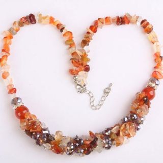 Red Agate Chip Gemstone Crystal Glass Bead Necklace