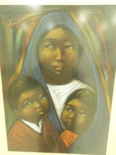 Arturo Nieto 1900 Ecuador Orignal Old Pastel Painting Mother Children