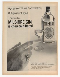 1965 Milshire Gin Charcoal Filtered Bottle Hand Ad