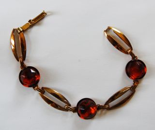  Glass Brass Bracelet Patchwork Cut Topaz Glass 7 Costume Jewelry