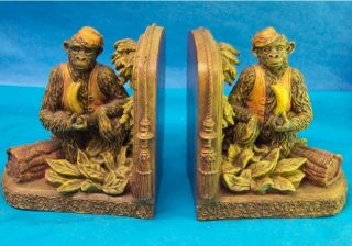 Gorilla Ape Monkey Resin Bookends Used 1998