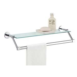 Glass Bathroom Wall Shelf w Chrome Towel Bar Rack New