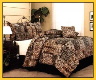 Leopard Tiger Giraffe Print Comforter Set Queen Brown