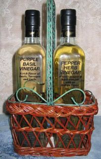  Basil Pepper Herb Vinegar Bottles in Basket Perseus Gourmet