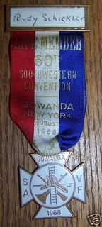 1968 Vol Fireman Convention Medal Badge Gowanda NY