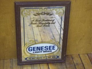 Genesee Light Beer Bar Mirror Sign Vintage Wood Frame