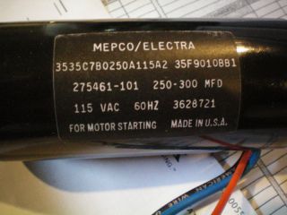 Mepco Electra Motor Starting Capacitor 250 300 MFD 115V