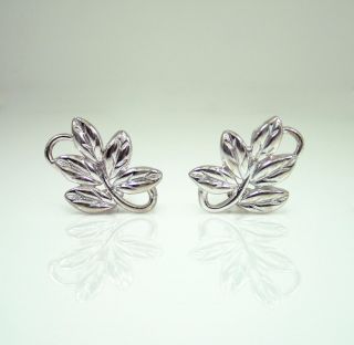 Vintage Givenchy Silver Tone Leaf Earrings Fashion Jewelry