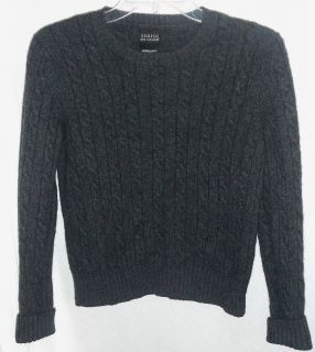 George Sleek and Warm 100 Cashmere Cable Knit Gray Crew Neck Sweater L