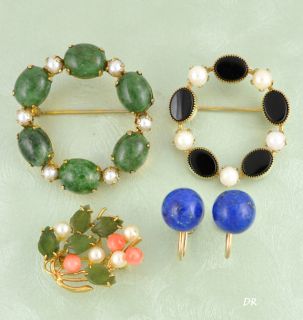 Pins 1 Pair Earrings Pearl Onyx Lapis Jade Coral